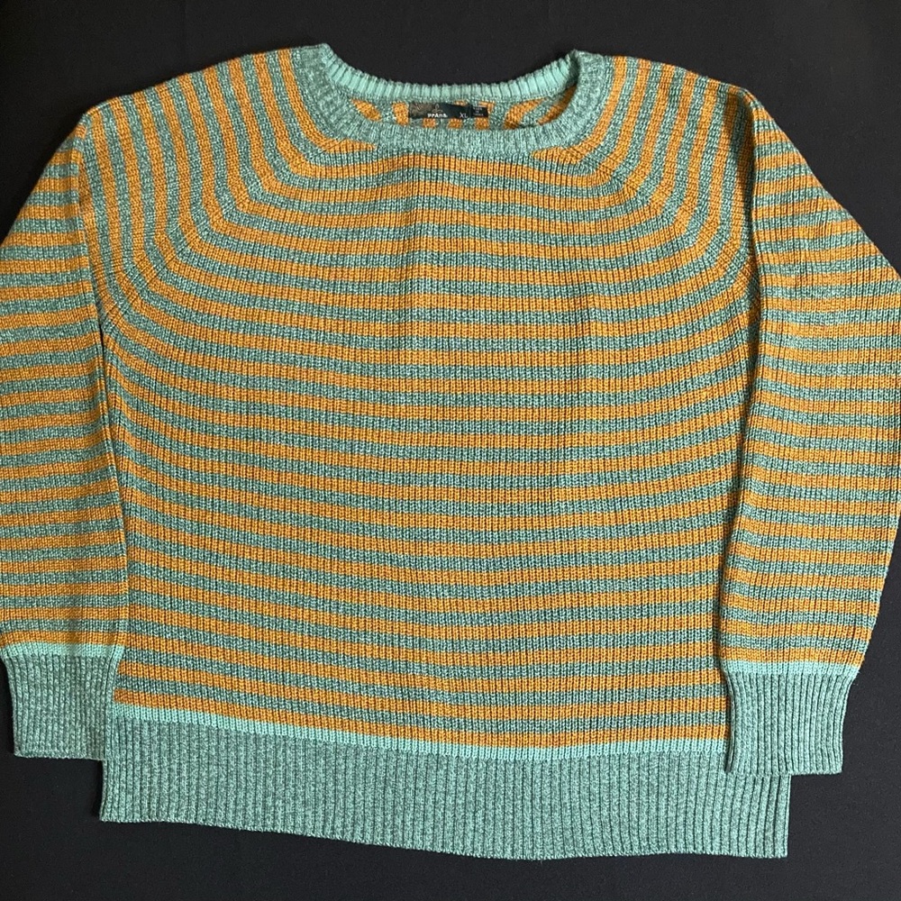 Prana Sweater Striped Long Sleeve Peacock Green Orange Organic Cotton Size XL